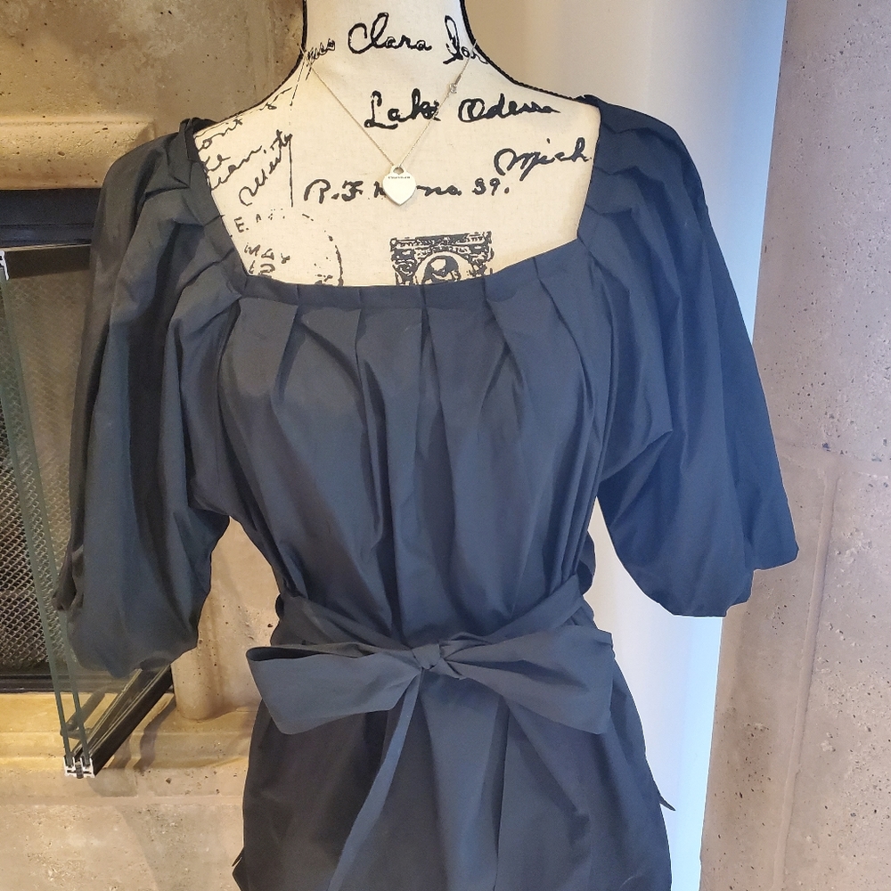 Puff Sleeve Blouse with Pleated Neck BCBGMAXAZRIA - Picture 1 of 4